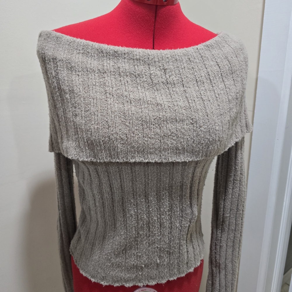 Pink Rose Off-the-Shoulder Sweater - Taupe